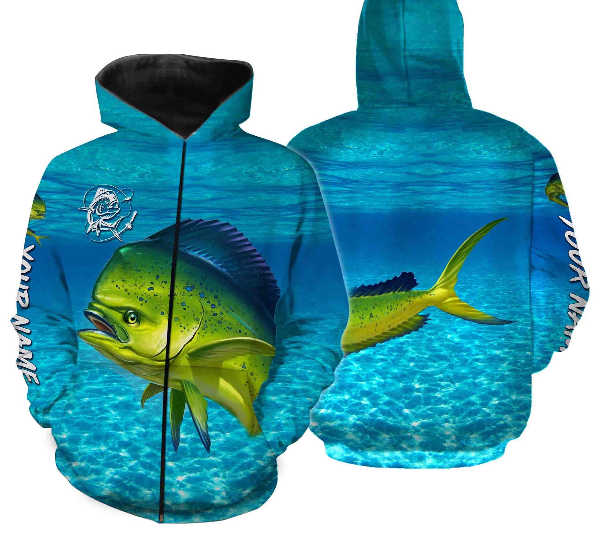 Mahi mahi (Dorado) Fishing Customize Name Fishing Water Camo All Over Printed Shirts Personalized Fishing Gift For Adult And Kid NQS382 Zip up hoodie