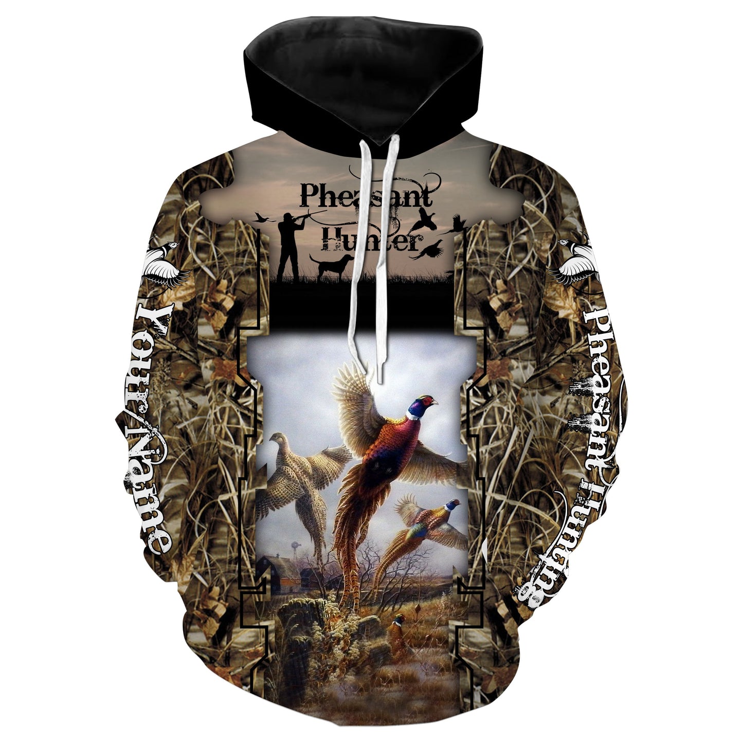 Pheasant Hunting with dog Camo Customize Name 3D All Over Printed Shirts Personalized gift For Hunting Lovers NQS684 Hoodie