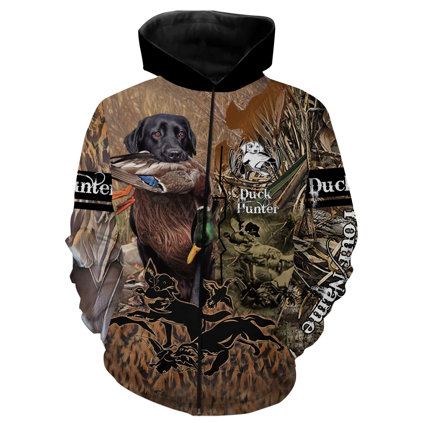 Labrador Retriever Mallard Duck hunting dog waterfowl camo custom name all over printed shirts NQSD50 Zip up hoodie