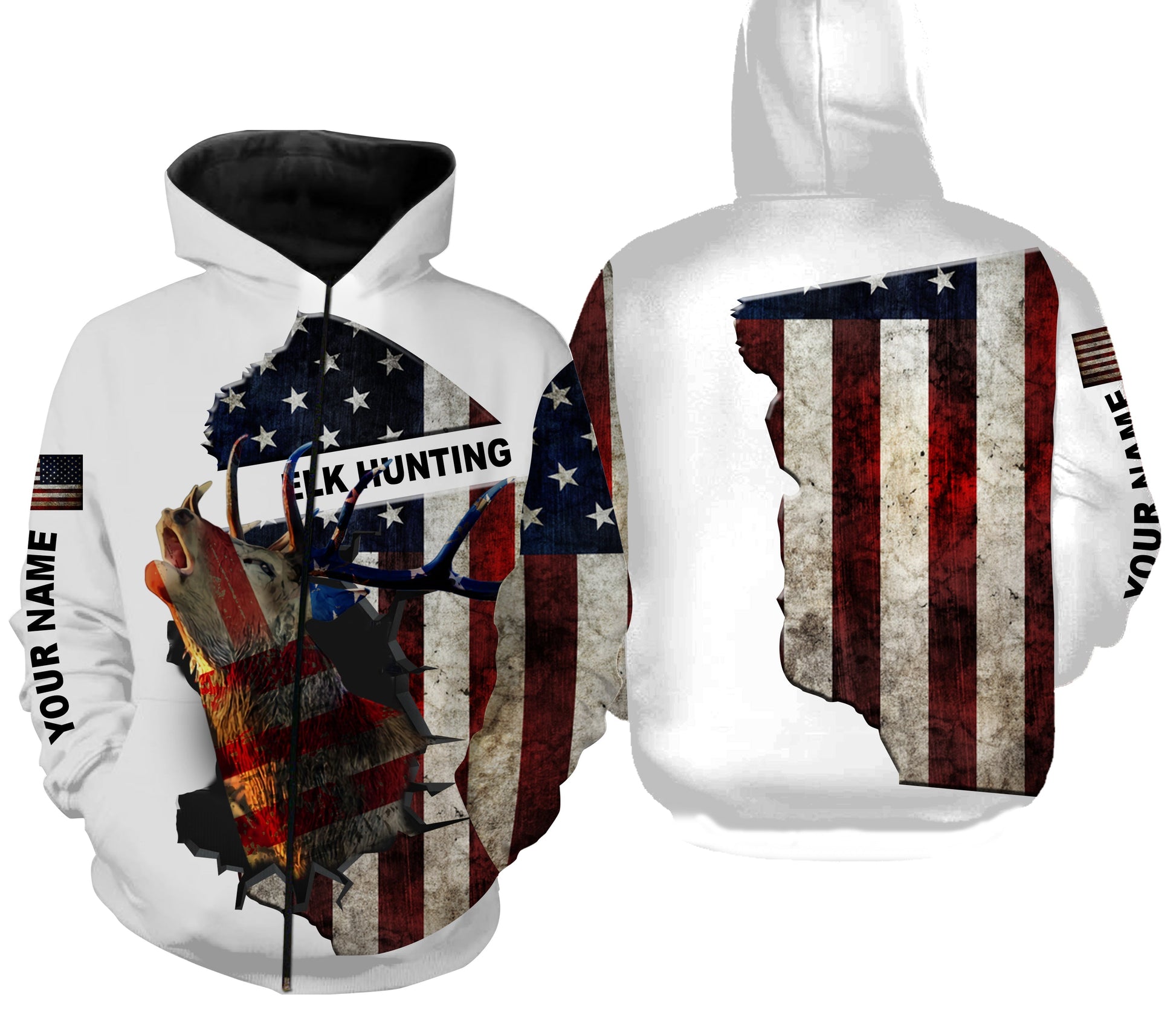 Best Elk Hunting American Flag Patriotic Legend Hunter 3D Shirts Zip Up Hoodie Zip Up Hoodie