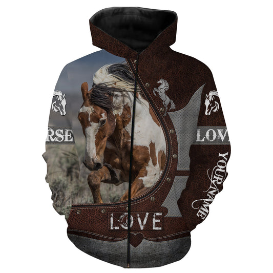 American Paint Horse Love Horse 3D Shirts Custom Name Cute Horse Shirts Zip Up Hoodie Zip Up Hoodie