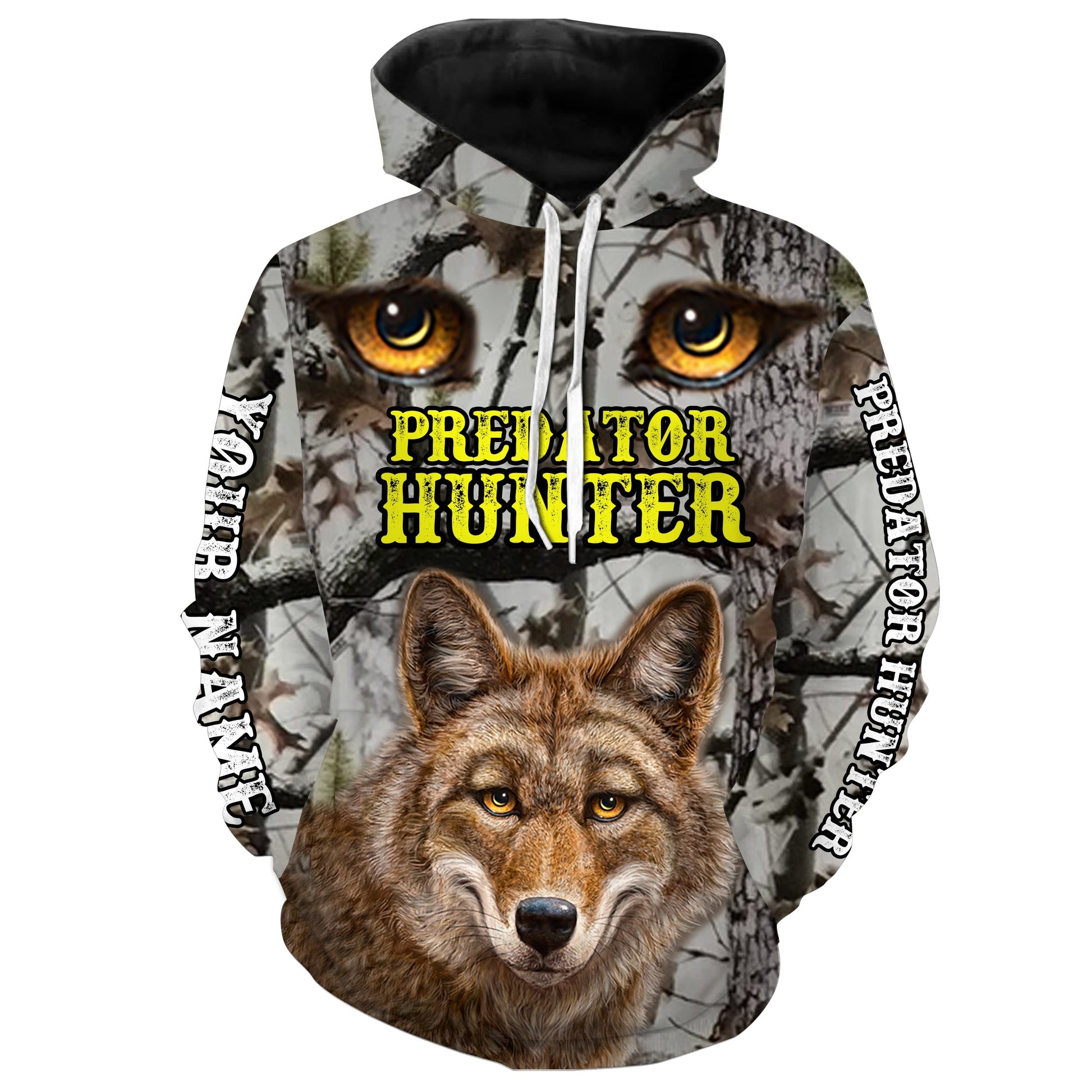 Predator hunter coyote Hunting camo Custom Name 3D All over print shirts Plus Size - personalized hunting apparel gifts for Adult and Kid - NQS823 Hoodie