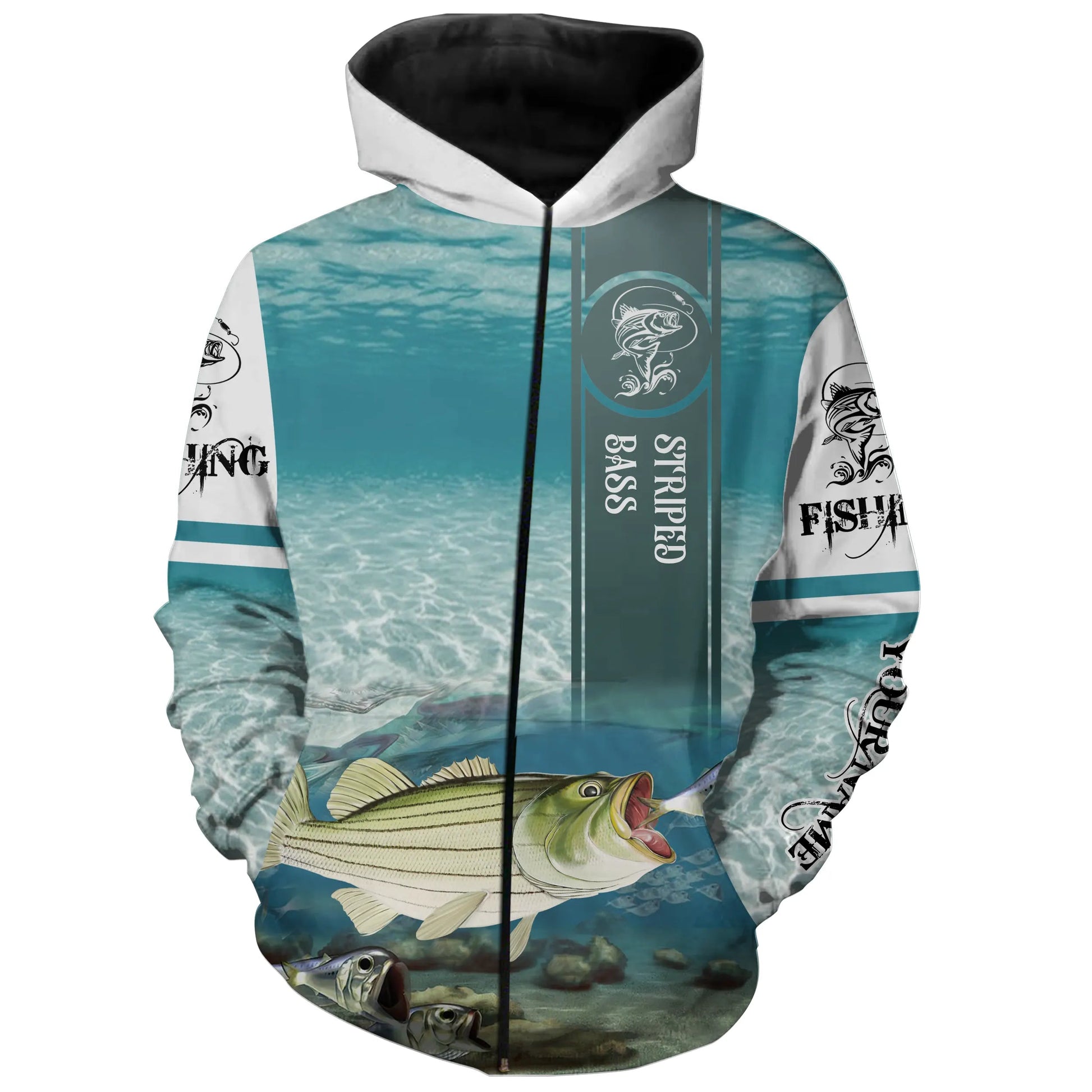 Striped Bass ( Striper) Fishing 3D All Over print shirts personalized fishing apparel for Adult and kid NQS562 Zip up hoodie