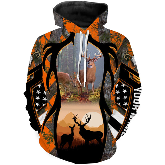 Deer Hunting orange Camo American flag Customize Name 3D All Over Printed Shirts Personalized Hunting gift NQS1638