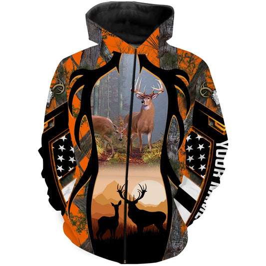 Deer Hunting orange Camo American flag Customize Name 3D All Over Printed Shirts Personalized Hunting gift NQS1638