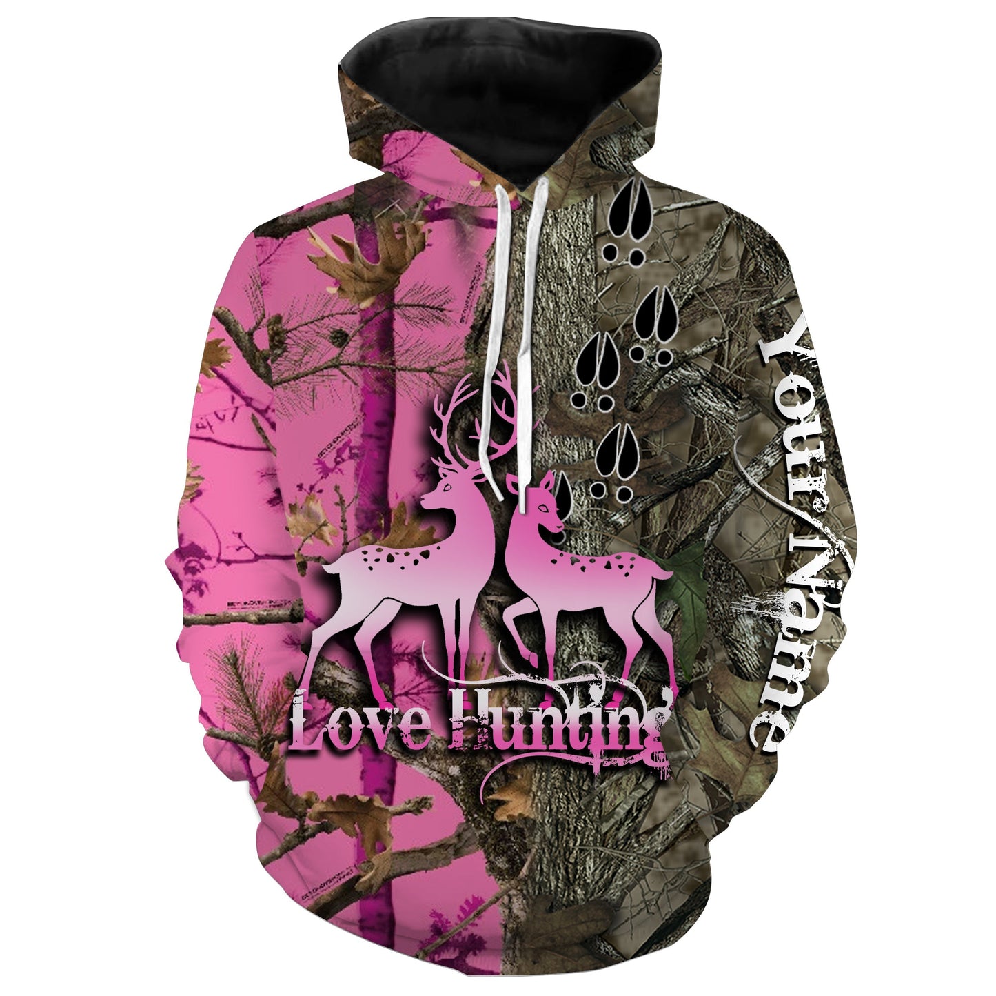 Love Deer Hunting Pink Camo Customize Name 3D All Over Printed hunting Shirts NQS856 Hoodie