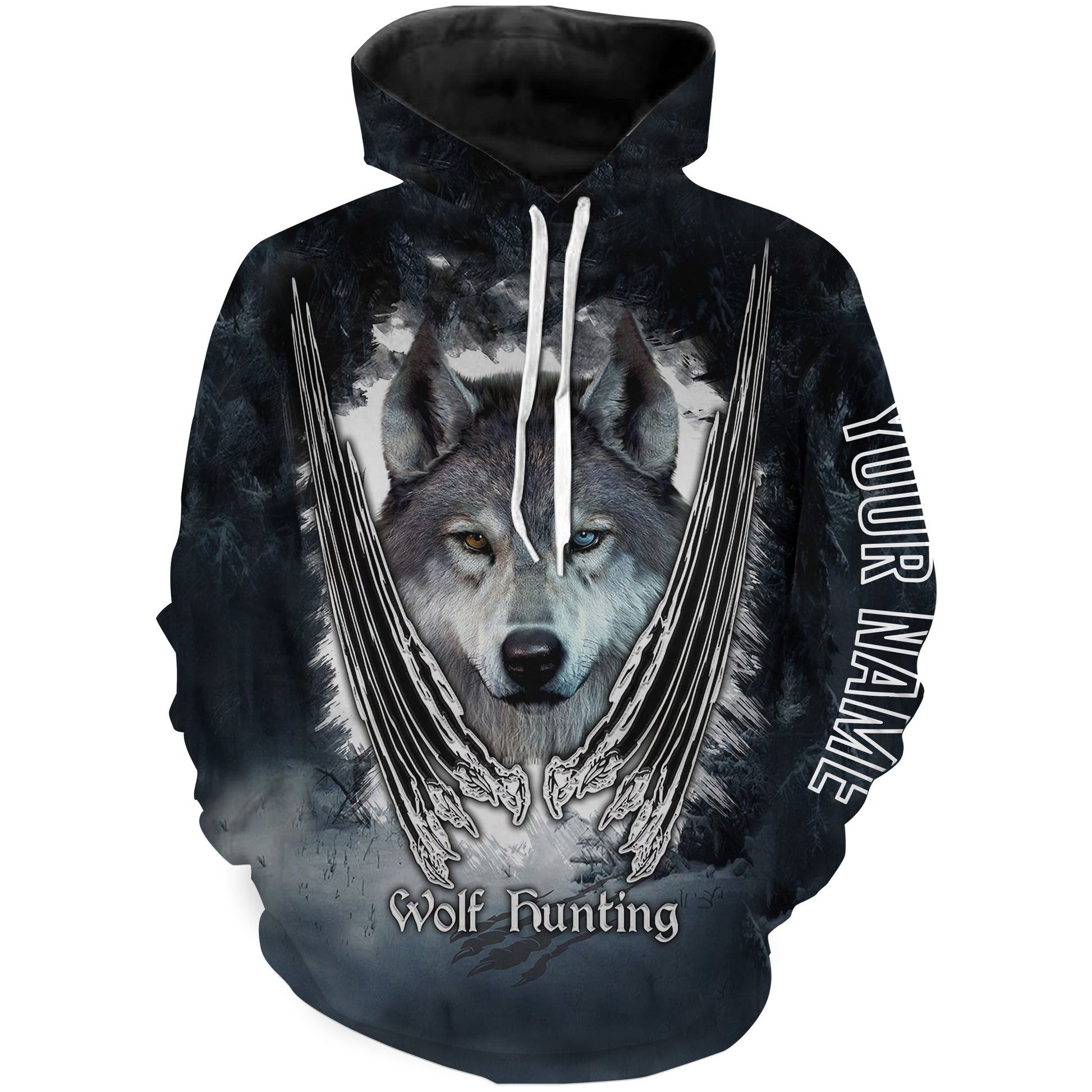 Wolf hunt hunting clothes Customize Name 3D All Over Printed Shirts plus size Personalized Hunting gift For men Hoodie