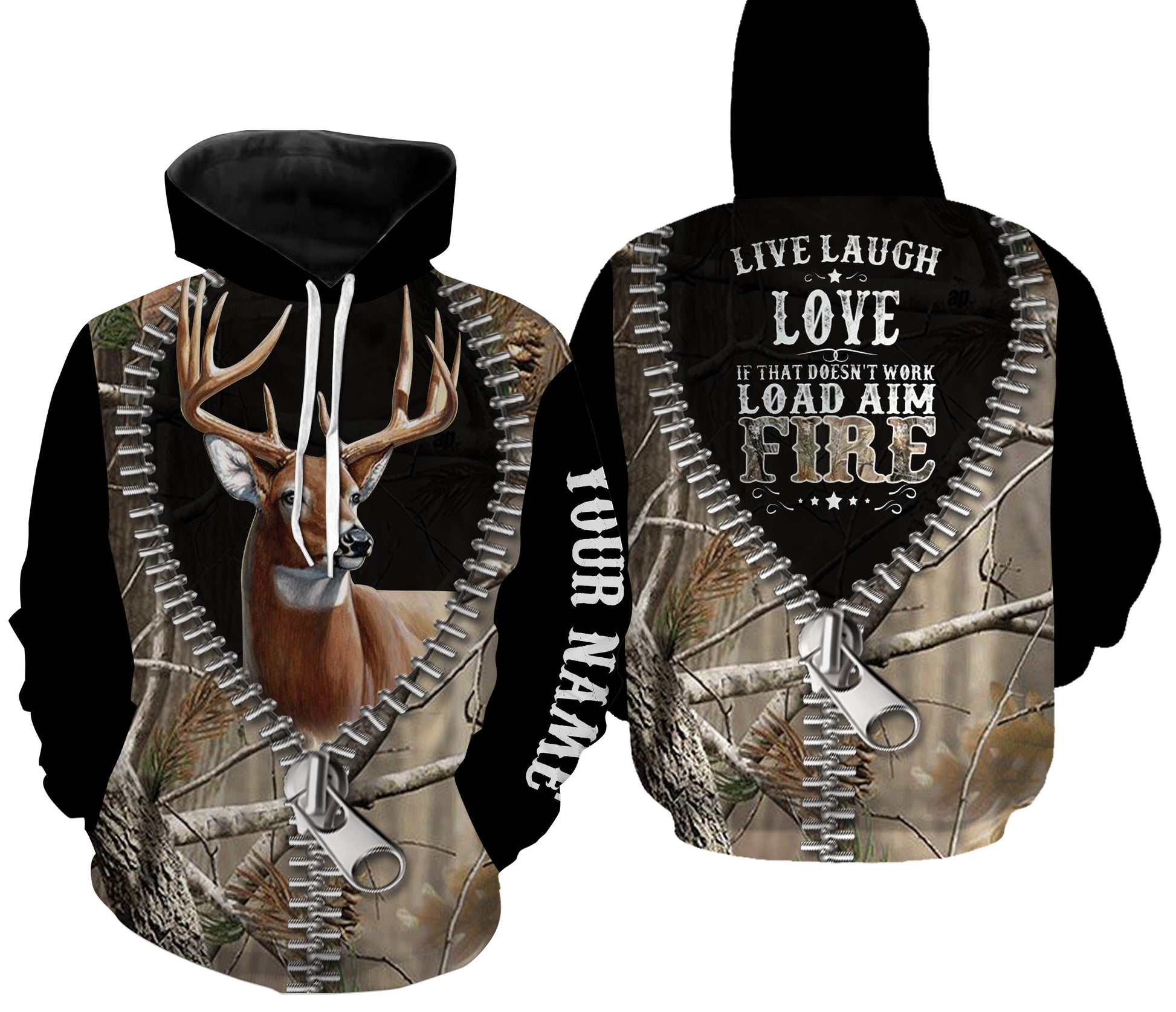 Deer Hunting Camo Zipper Customize Name 3D All Over Printed Shirts Nqs859 Hoodie Hoodie