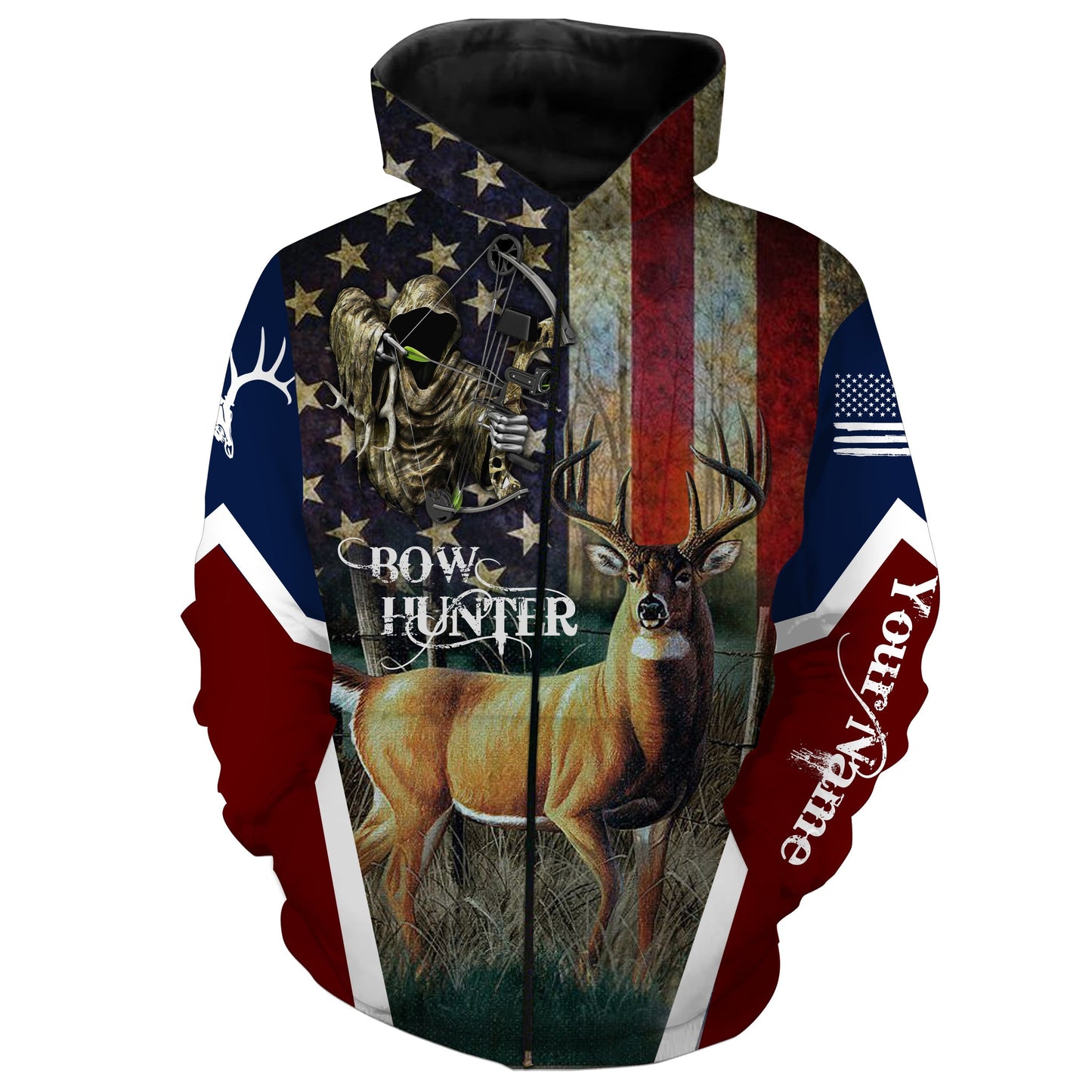 Deer Hunting American Flag Patriotic Camo Hunting Clothes Customize Name 3D All Over Printed Shirts Nqs888 Zip Up Hoodie Zip Up Hoodie