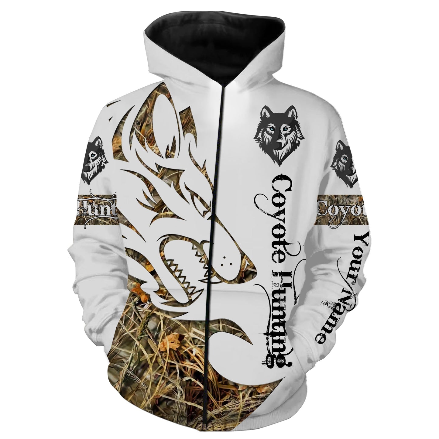 Coyote hunting predator tattoo camouflage hunting clothes Customize Name 3D All Over Printed Shirts plus size Personalized gift NQS1041 Zip up hoodie