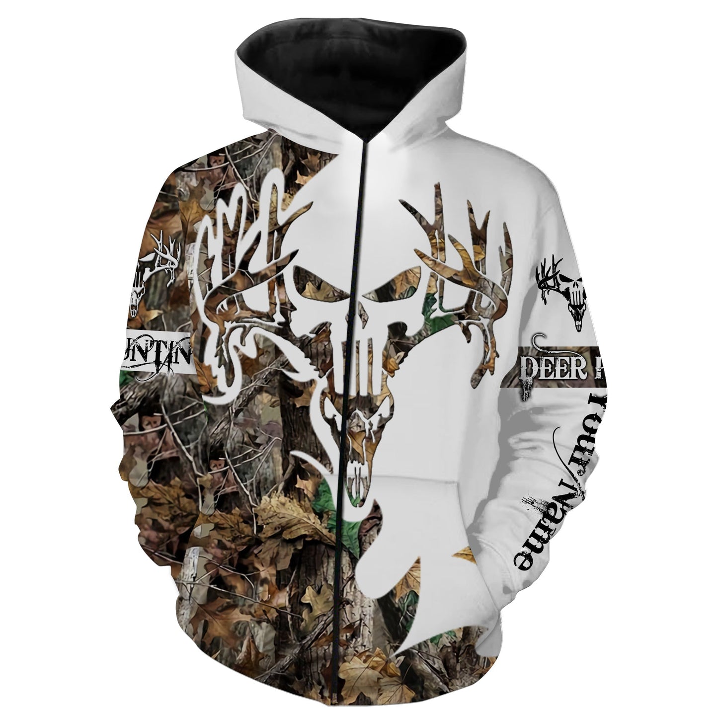 Deer skull grim reaper hunting big game camouflage hunting clothes Customize Name 3D All Over Printed Shirts NQS1044 Zip up hoodie