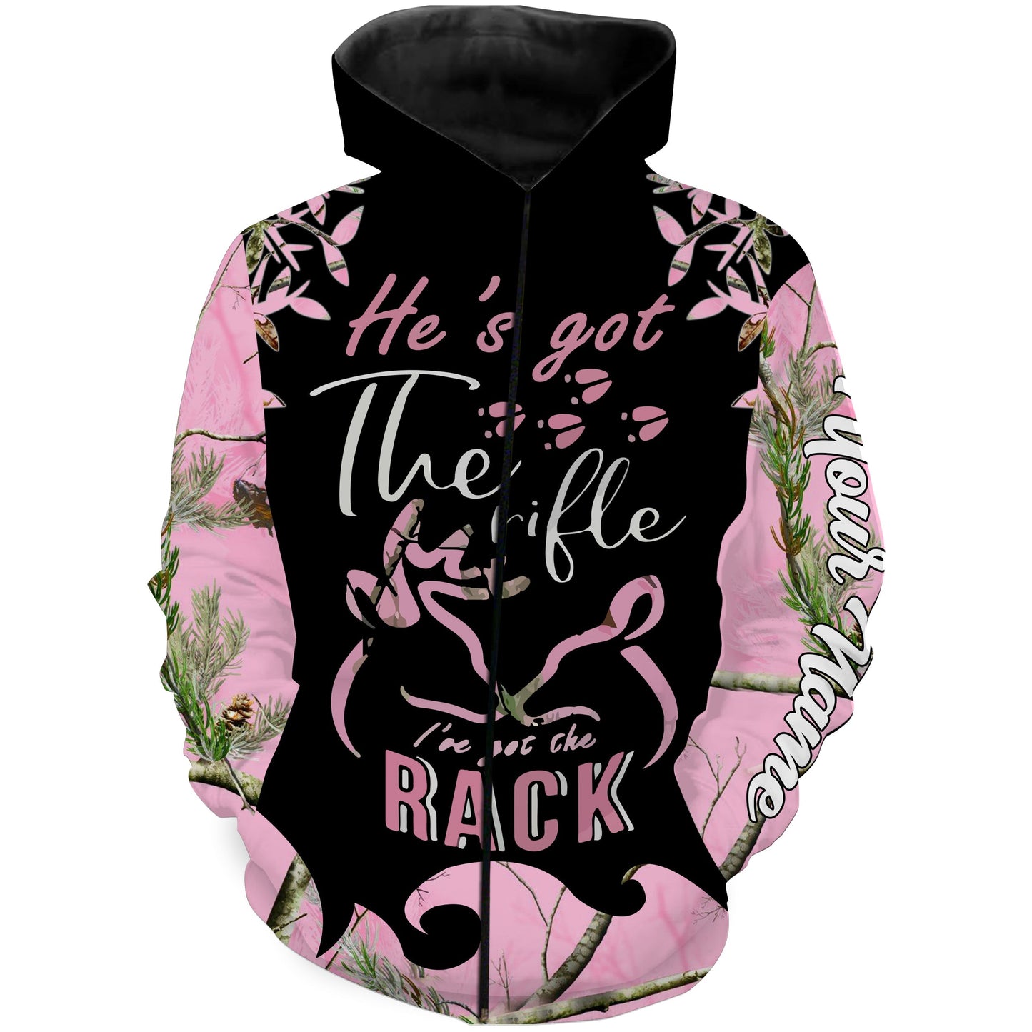 Country Girl Deer Hunting pink Muddy Camo He's got the rifle I've got the rack Customize Name 3D All Over Printed Shirts NQS934