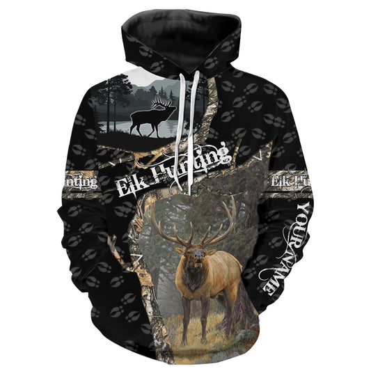 Bull elk Hunting camouflage Customize Name 3D All Over Printed Shirts Personalized Hunting gift For Adult And Kid NQS1090 Hoodie