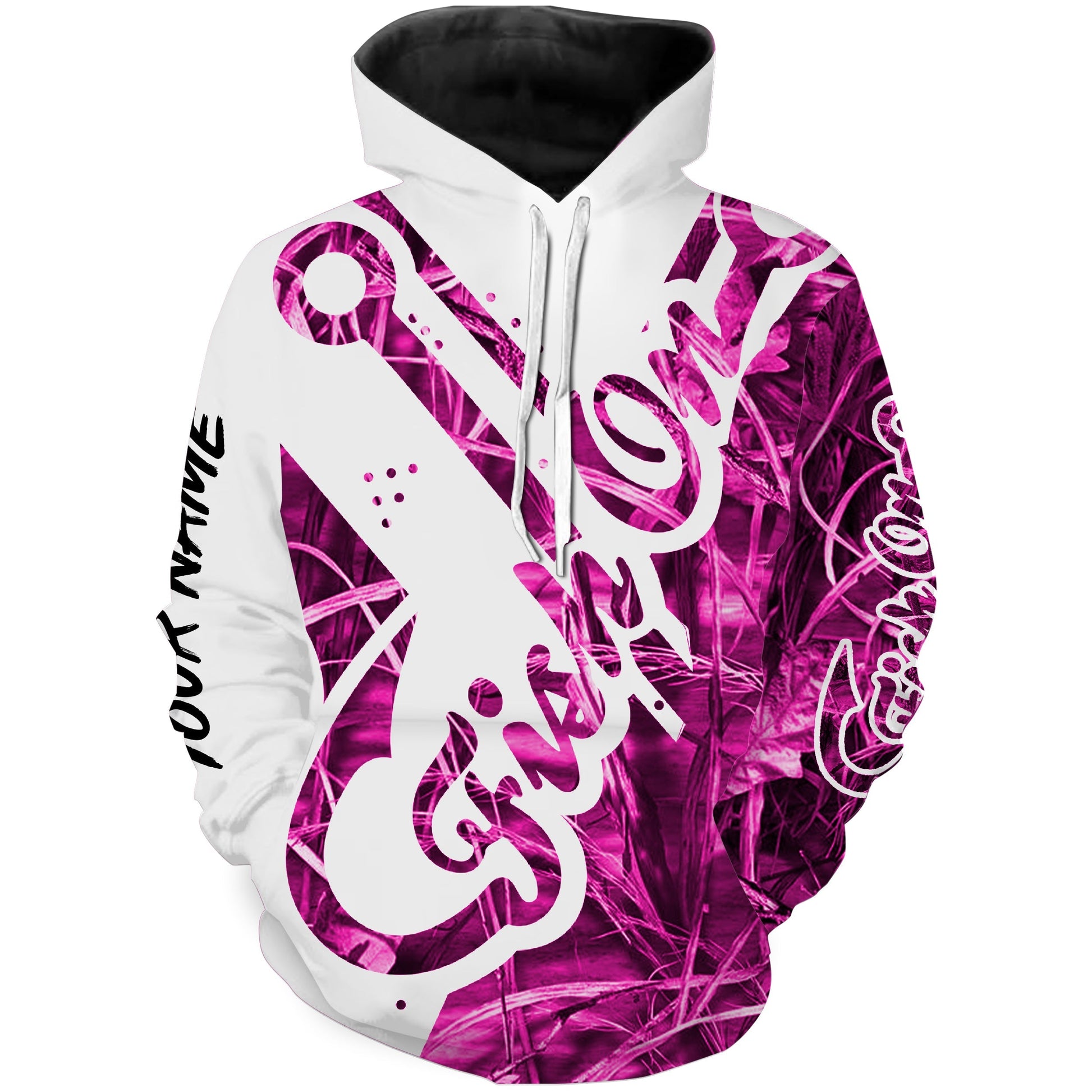 Fish On Pink Camo Customize Name Hoodie