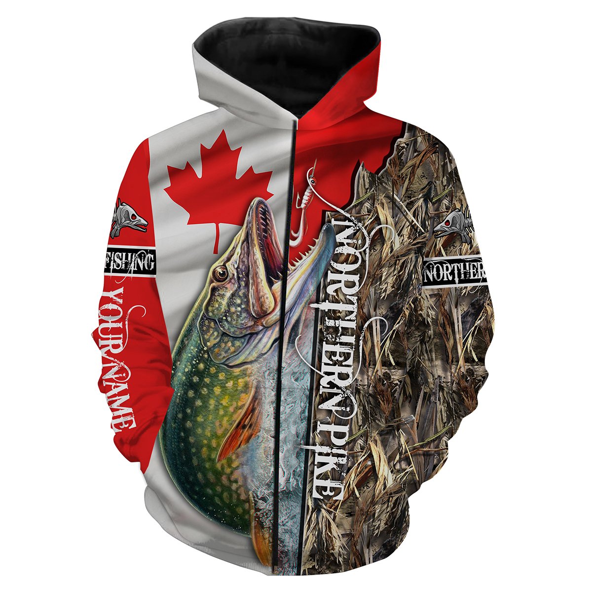 Northern Pike fishing Canada Flag Custom name All over print shirts NQS544 Zip up hoodie