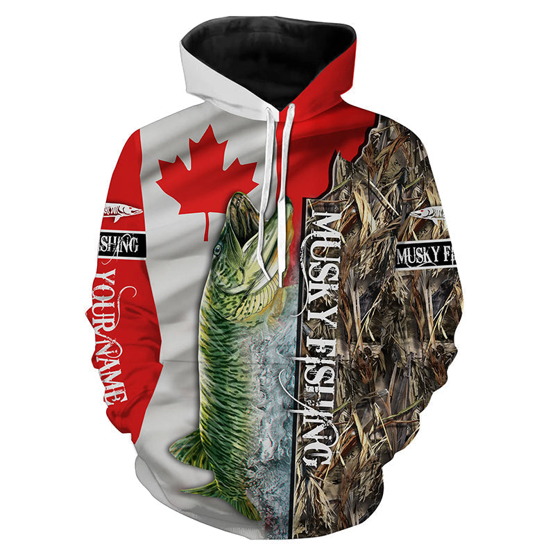 Musky Fishing Canada Flag Custom Name All Over Print Shirts  Hoodie Hoodie