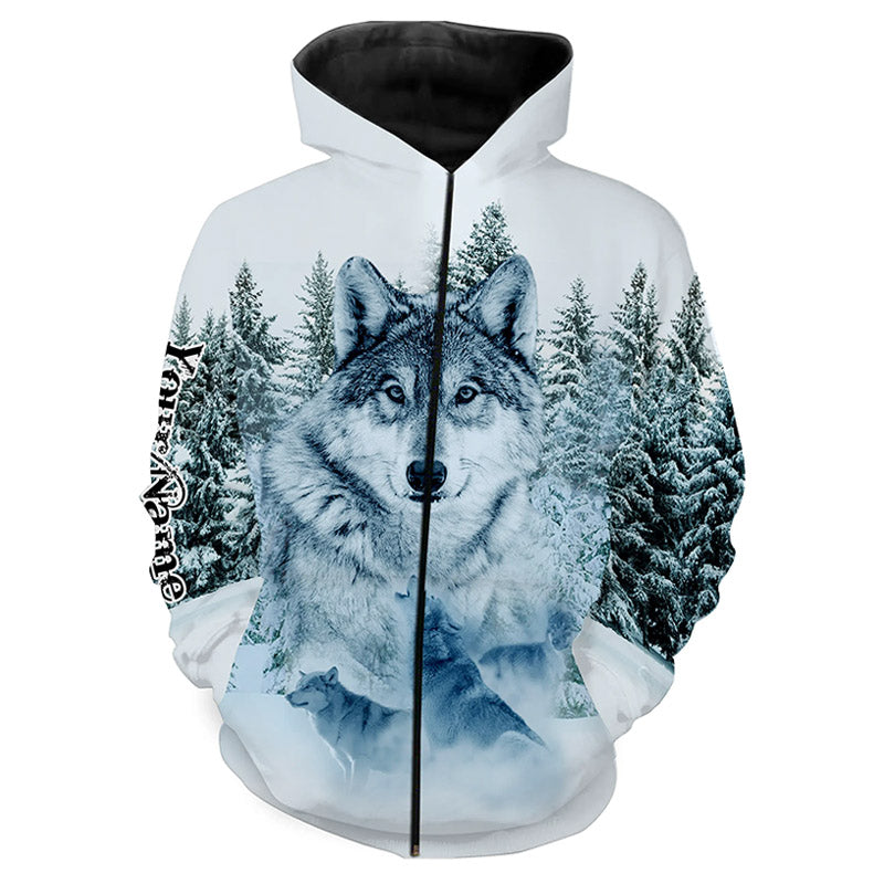 Winter wolf hunting wolf shirt snow camo All Over Printed Shirts, Personalized gifts for wolf lovers NQS4286 Zip up hoodie