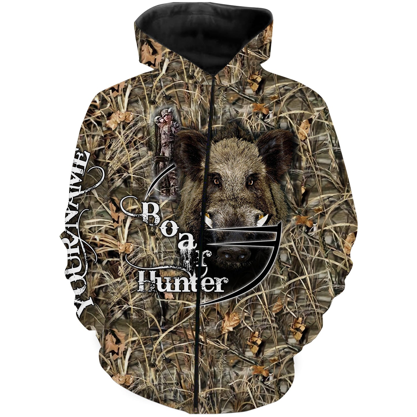 Wild Boar Hunting Camo Hunting Shirts Customize Name 3D All Over Printed Shirt Zip Up Hoodie Zip Up Hoodie