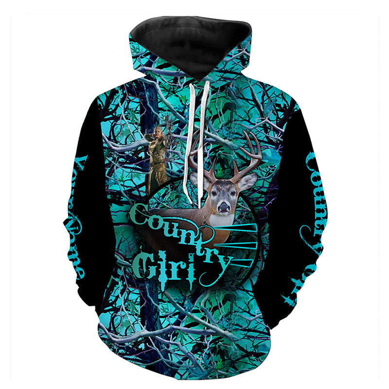 Country Girl Deer Hunting Serenity Blue Camo Custom All Over Printed Shirts Personalized Hunting Gift Nqs4082 Hoodie Hoodie