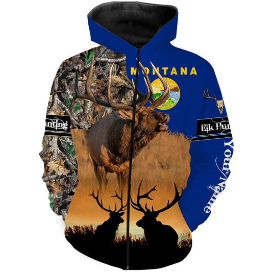 Montana MT elk hunting camo custom name 3D hunting apparel, personalized hunting gift for hunters NQS3731