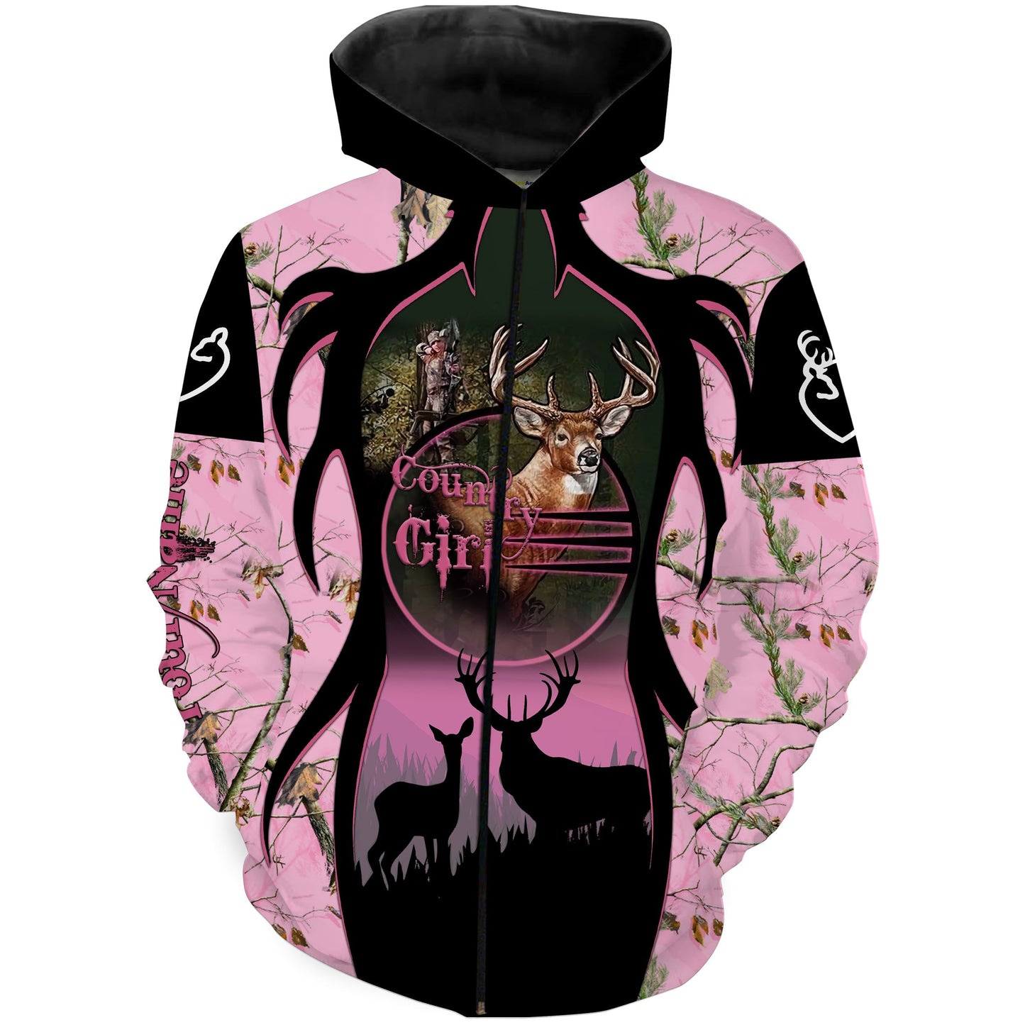 Country girl Deer hunting pink camouflage Customize Name 3D All Over Printed Shirts NQS1633 Zip up hoodie