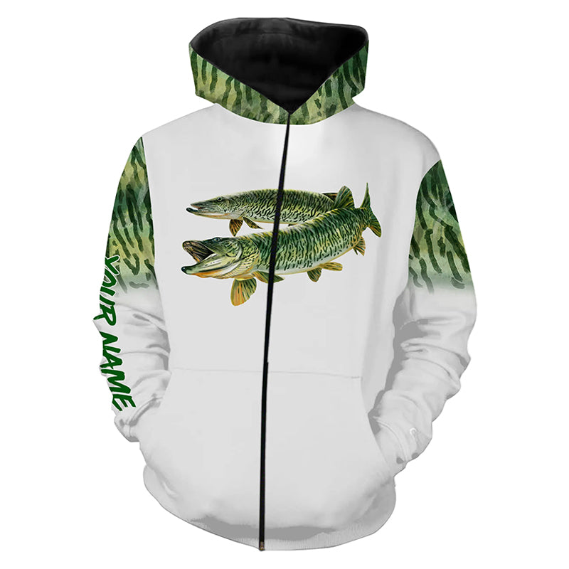 Musky ( Muskie) Fishing 3D All Over Print Shirts Personalized Fishing Apparel For Adult And Kid Nqs580 Zip Up Hoodie Zip Up Hoodie