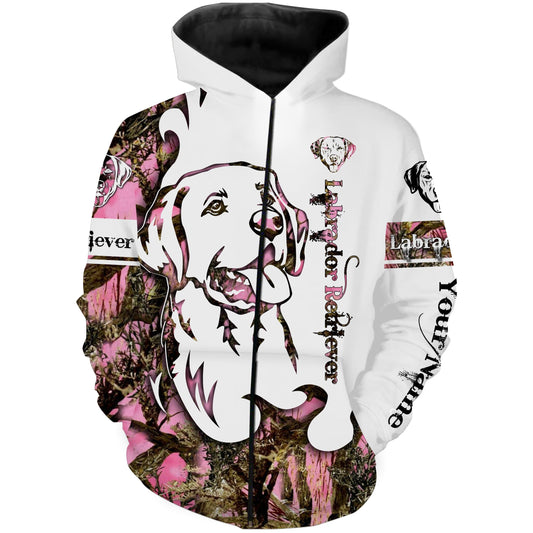 Labrador retriever hunting pink camo shirt Zip up hoodie