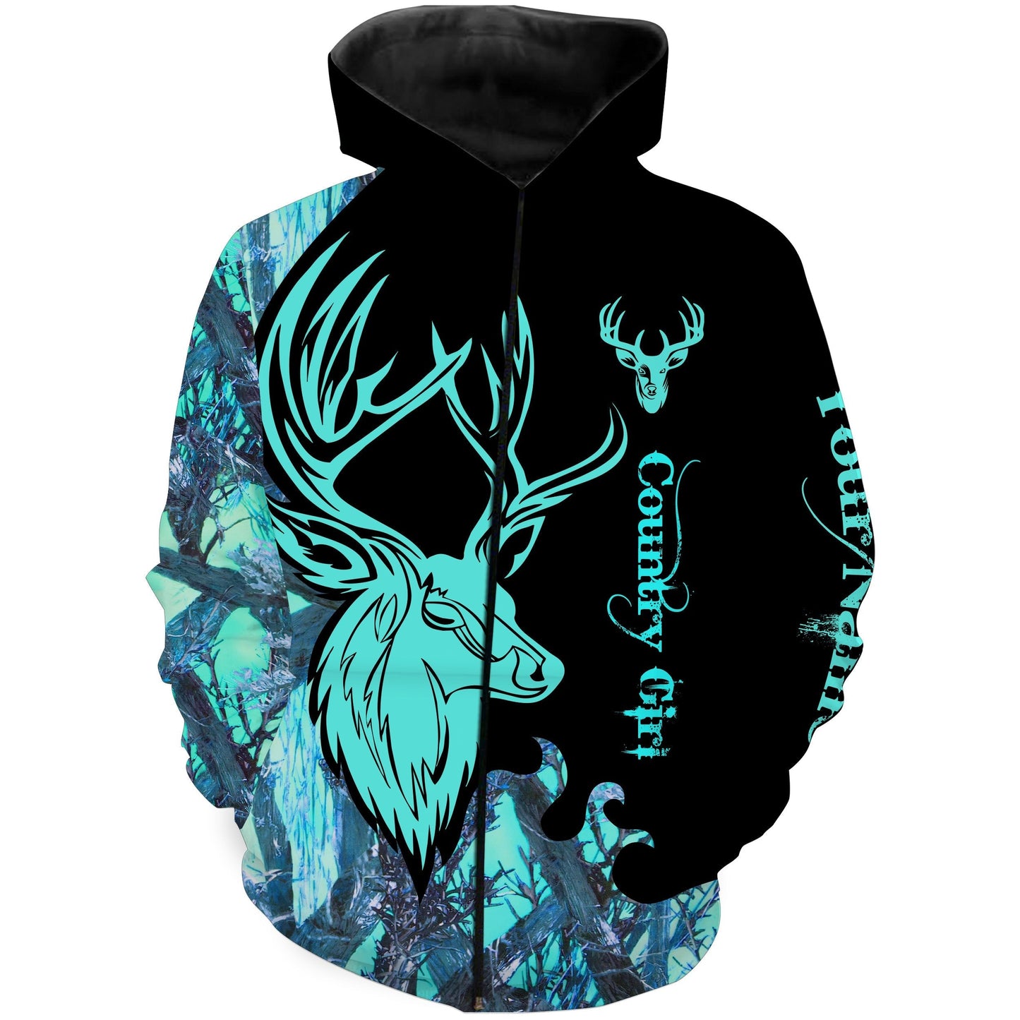 Country Girl Deer Hunting Serenity Blue Camo Customize Name 3D All Over Printed Shirts Personalized Hunting Gift For Adult And Kid Nqs2628 Zip Up Hoodie Zip Up Hoodie