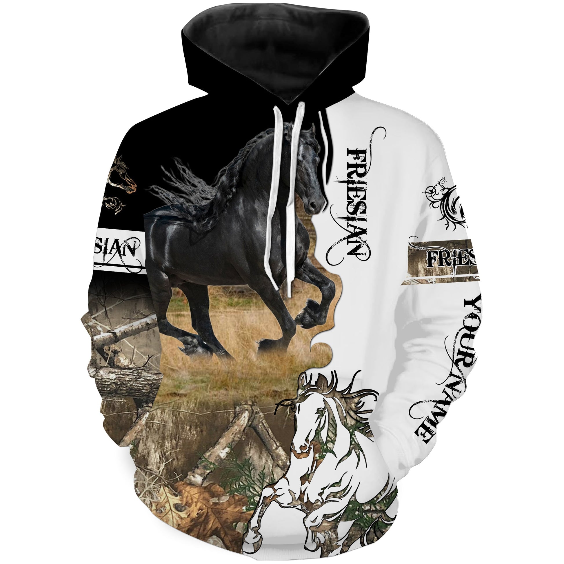 Black Friesian horse camouflage Customize Name 3D All Over Printed Shirts Personalized Horse Lovers gift For Adult And Kid NQS2953