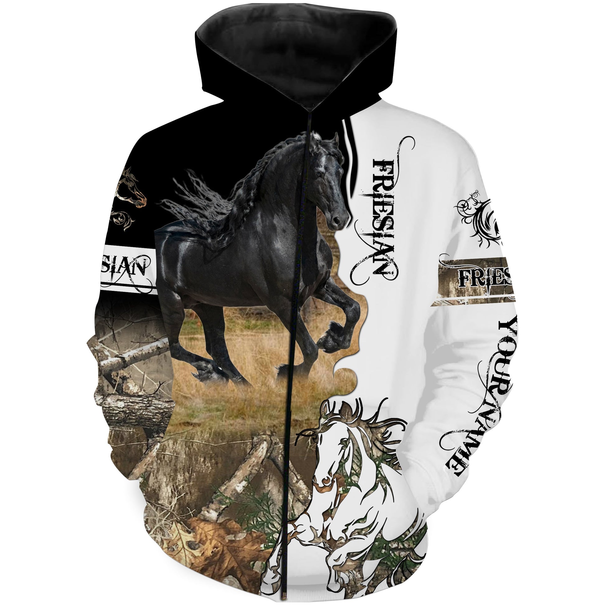 Black Friesian horse camouflage Customize Name 3D All Over Printed Shirts Personalized Horse Lovers gift For Adult And Kid NQS2953