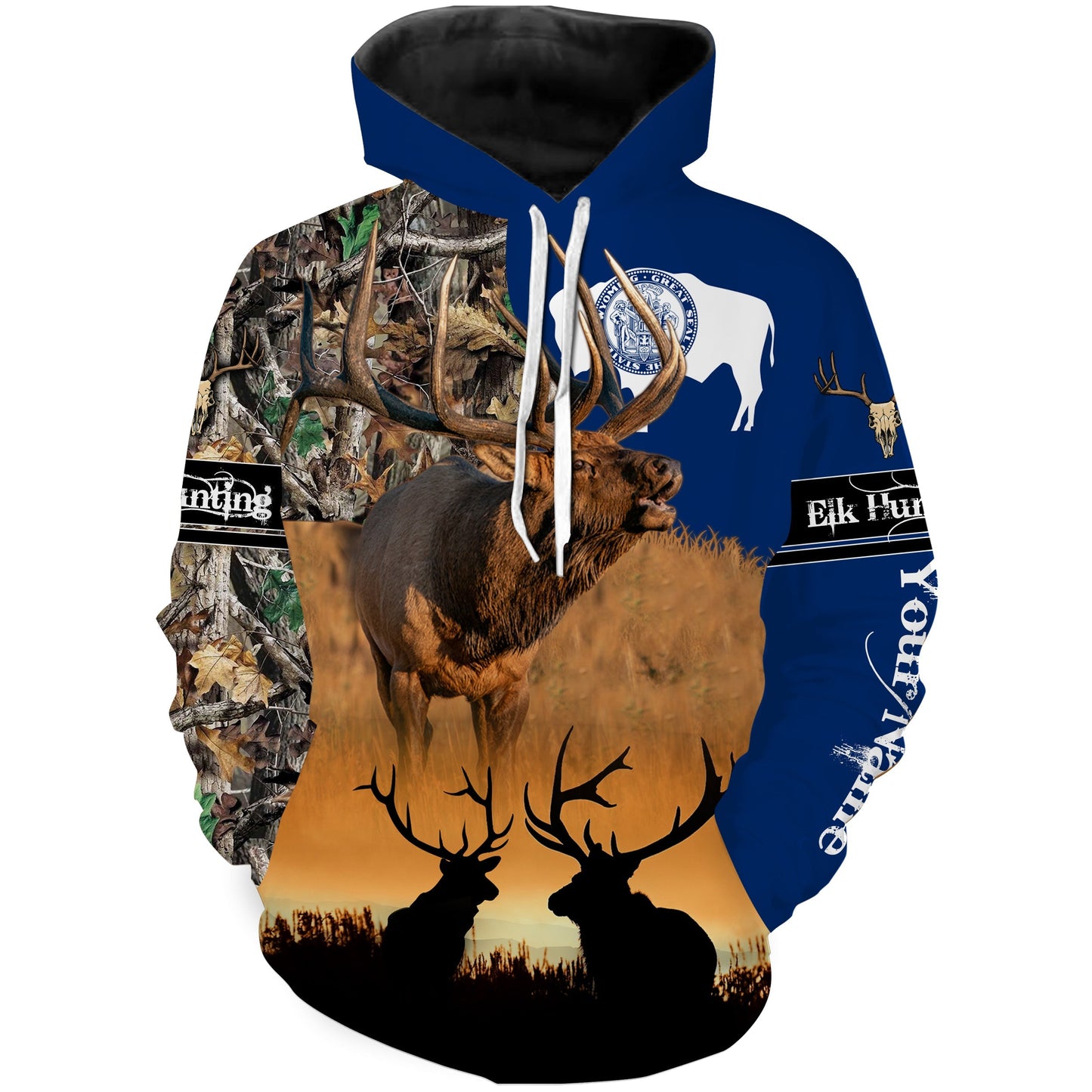 Wyoming Wy Elk Hunting Camo Custom Name 3D Hunting Apparel Hoodie Hoodie