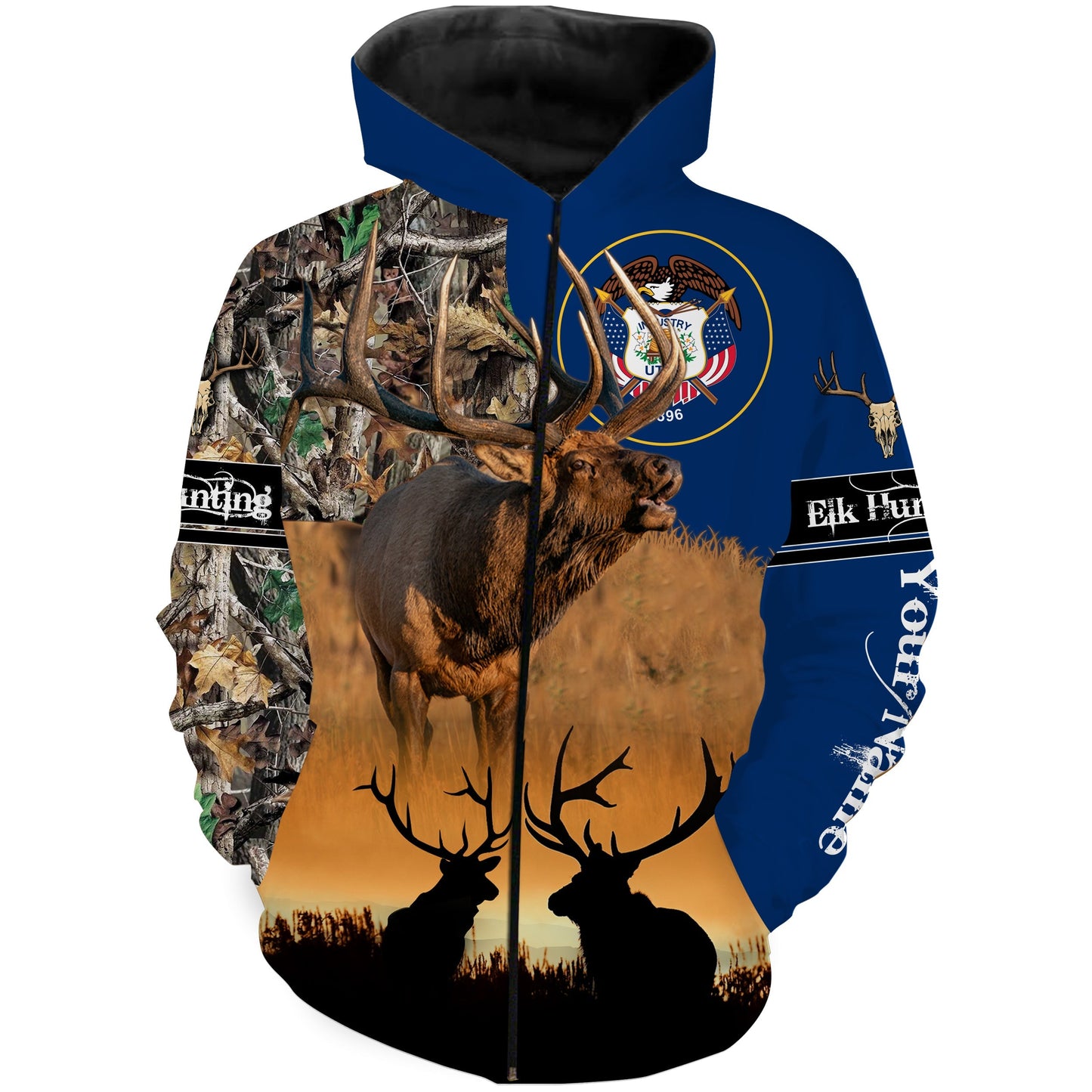 Utah UT elk hunting camo custom name 3D hunting apparel, personalized hunting gift for hunters NQS3753 Zip up hoodie