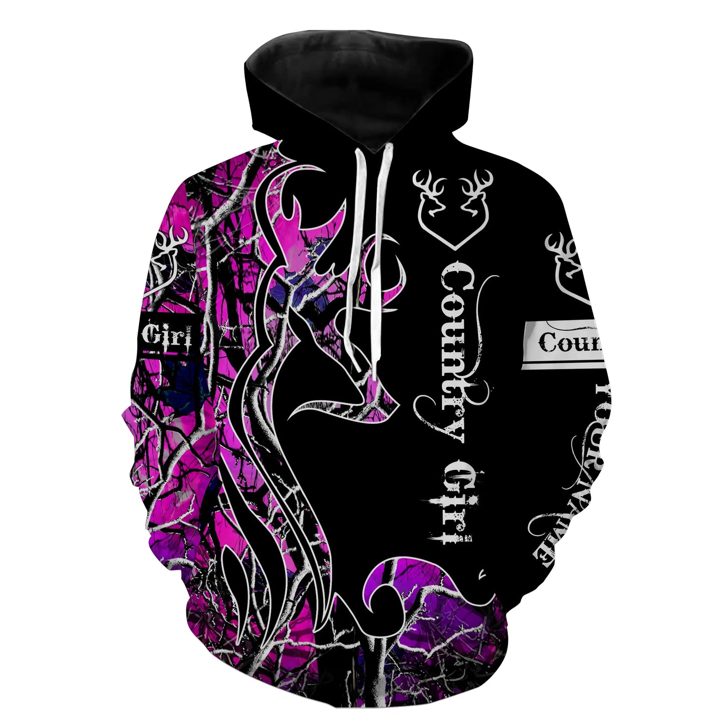 Country Girl Deer Hunting Pink Camo black version Customize 3D All Over Printed Shirts Hunting gift NQSD162 Hoodie