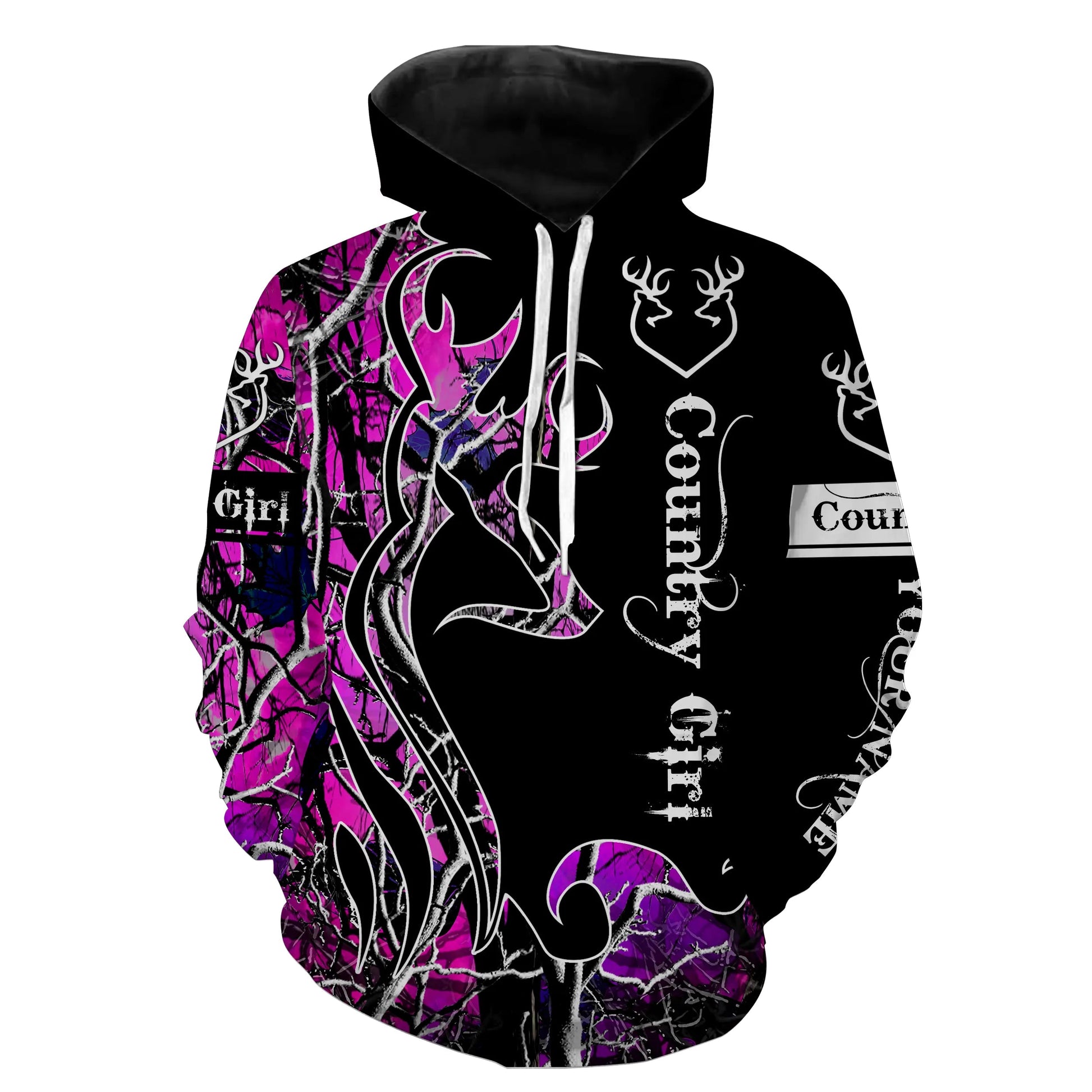 Country Girl Deer Hunting Pink Camo black version Customize 3D All Over Printed Shirts Hunting gift NQSD162 Hoodie