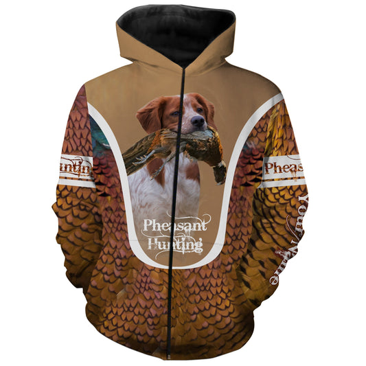 Brittany Pheasant hunting dog Custom name All over print Shirts, Personalized Hunting gifts FSD4000