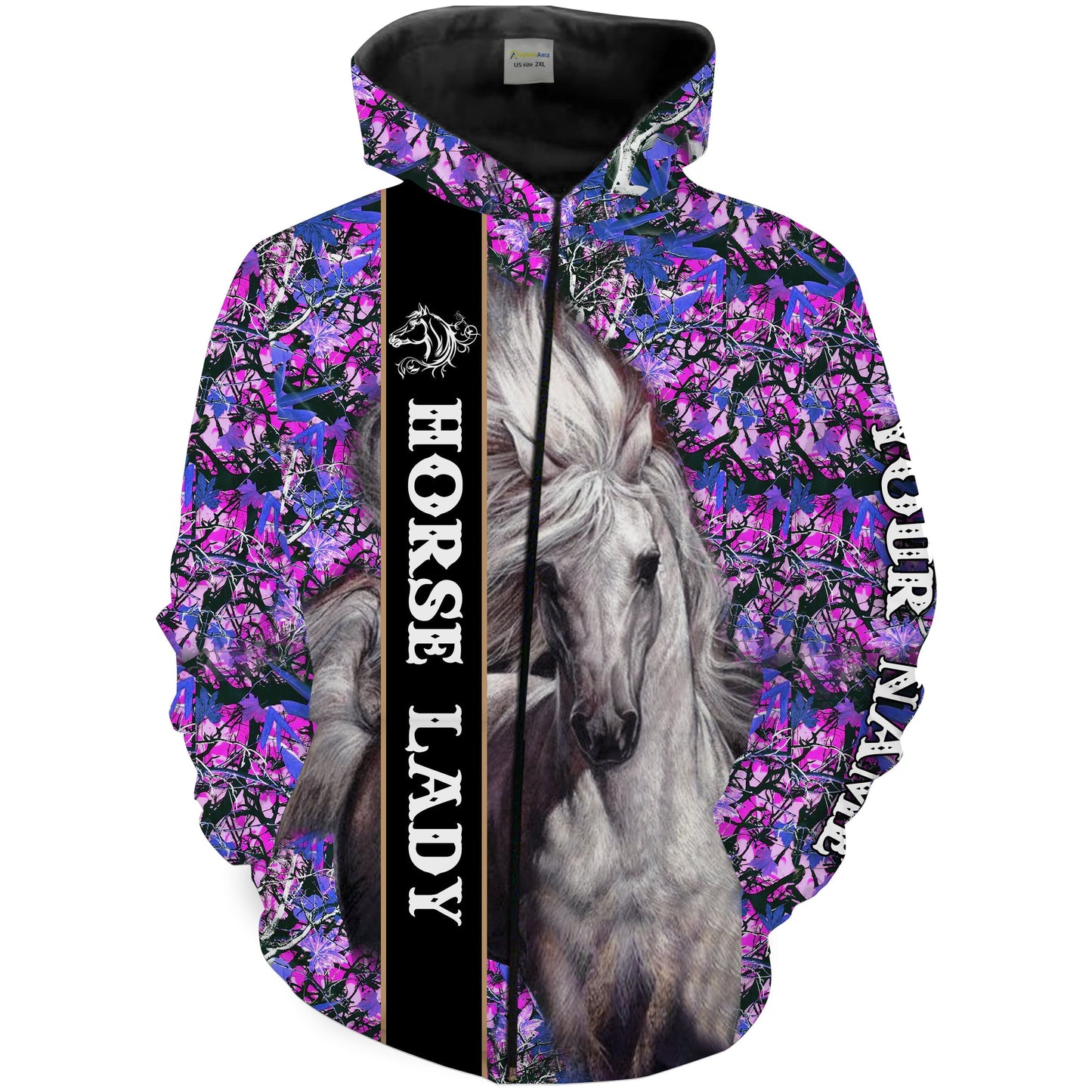 White Horse Lady purple Custom Name 3D All Over Printed Shirts NQS1457 Zip up hoodie