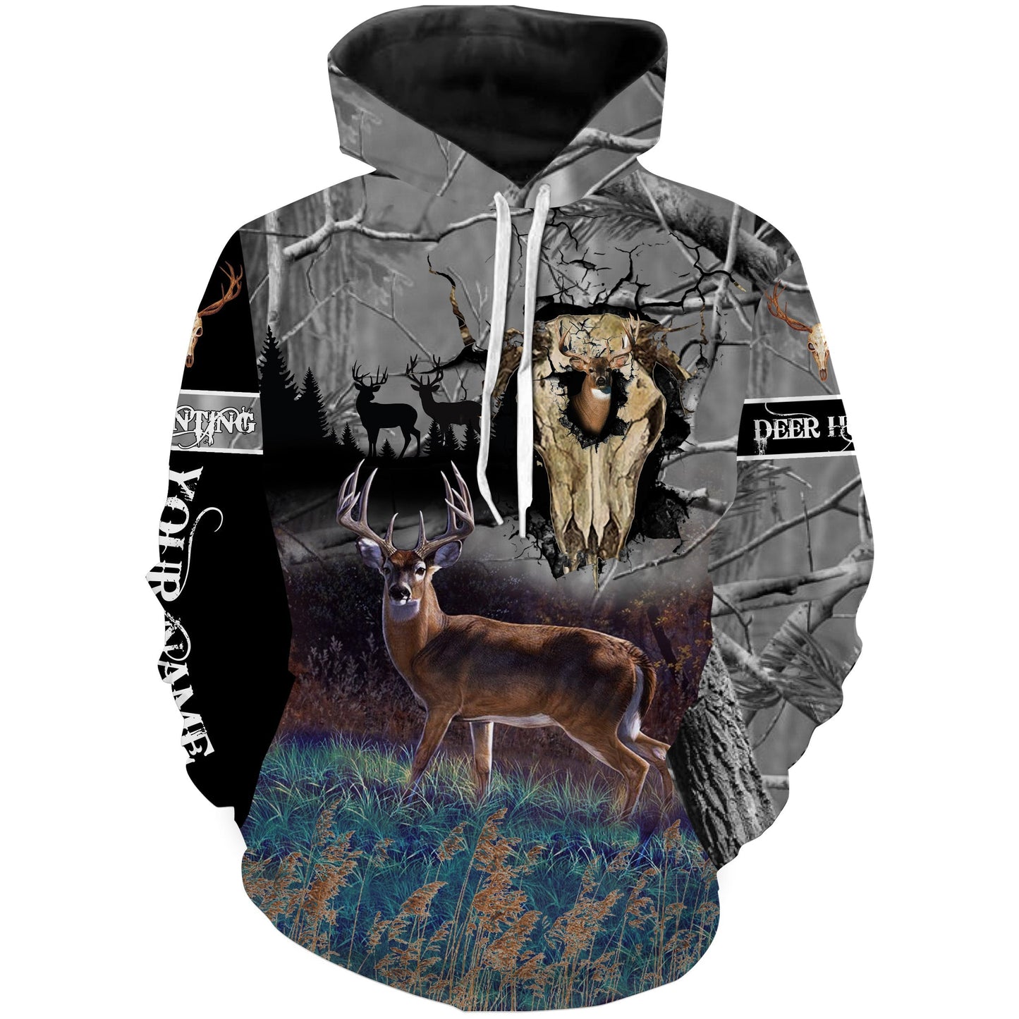 Deer Hunting Skull Camo Custom Name 3D All Over Print Shirts  Hoodie Hoodie