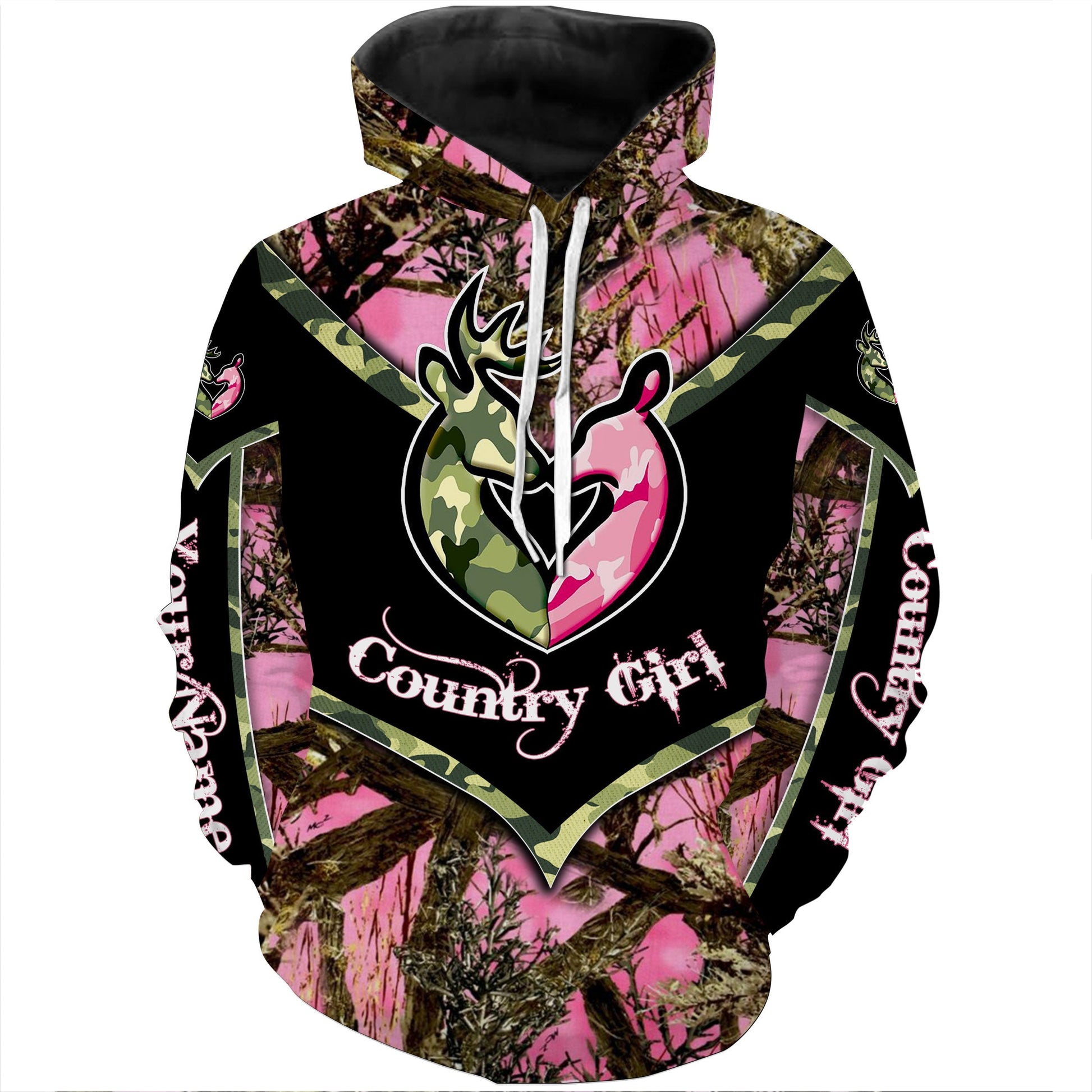 Country girl Deer Hunting Pink and green camo Customize Name 3D All Over Printed Shirts Personalized Hunting gift For Adult And Kid NQS857