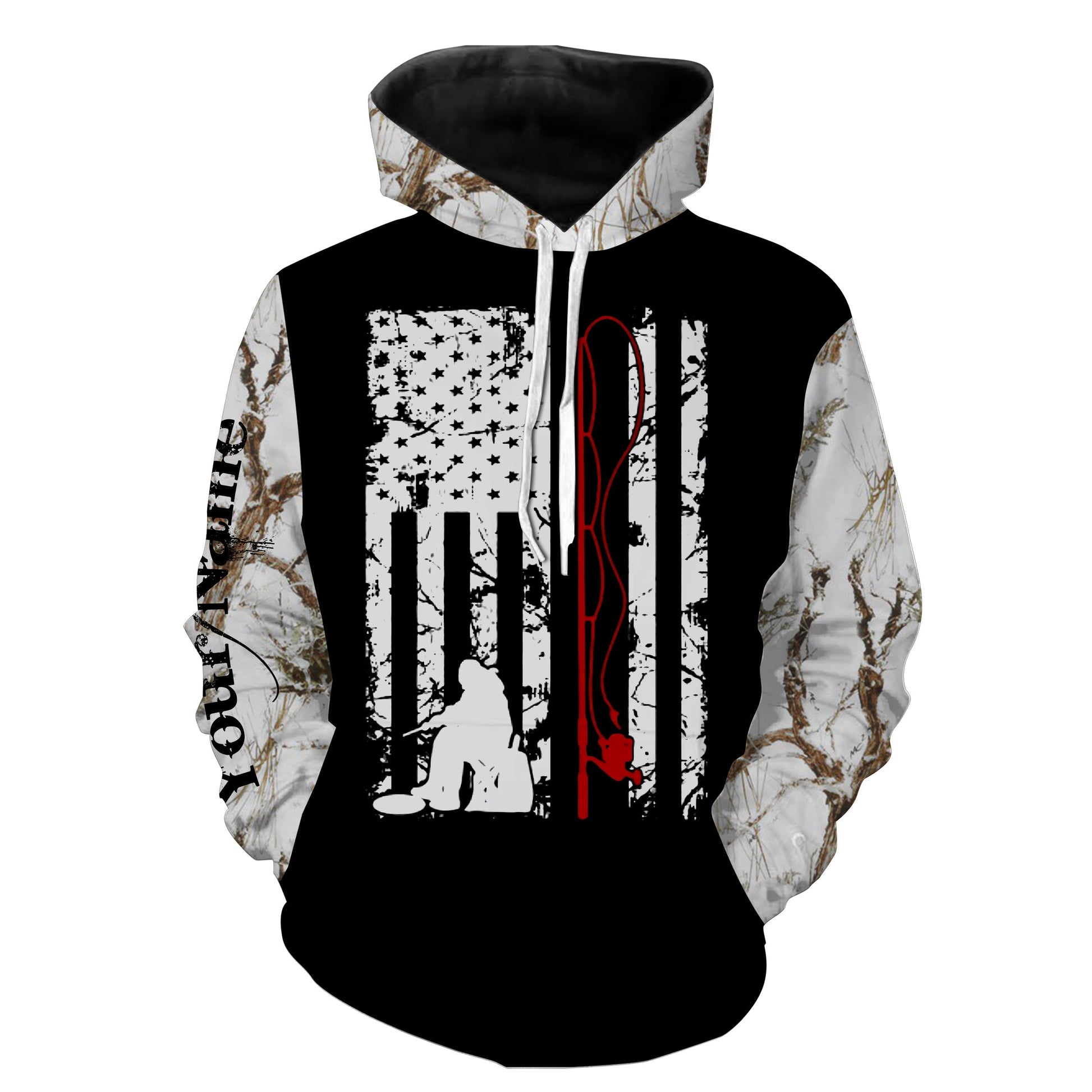 American Flag Patriotic Ice Fishing Shirt Winter Camo  Hoodie Hoodie