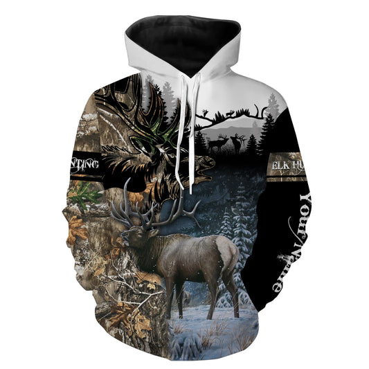 Elk winter Hunting camo shirt Customize Name 3D All Over Printed camo Hunting gift NQSD178