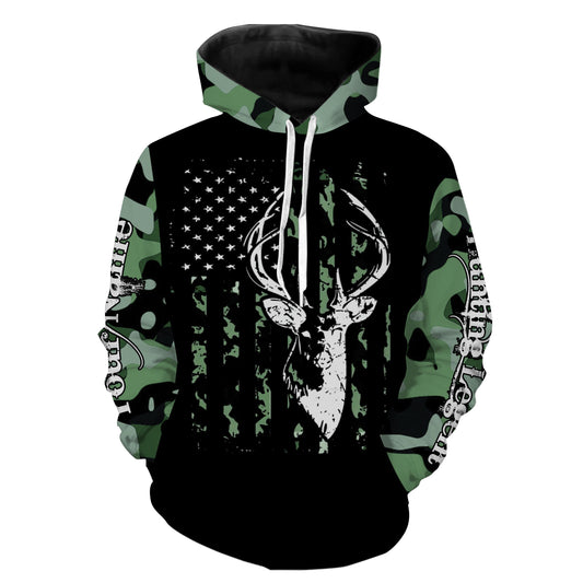 Deer hunting legend deer skull green camo American flag custom name deer hunting shirts NQSD54