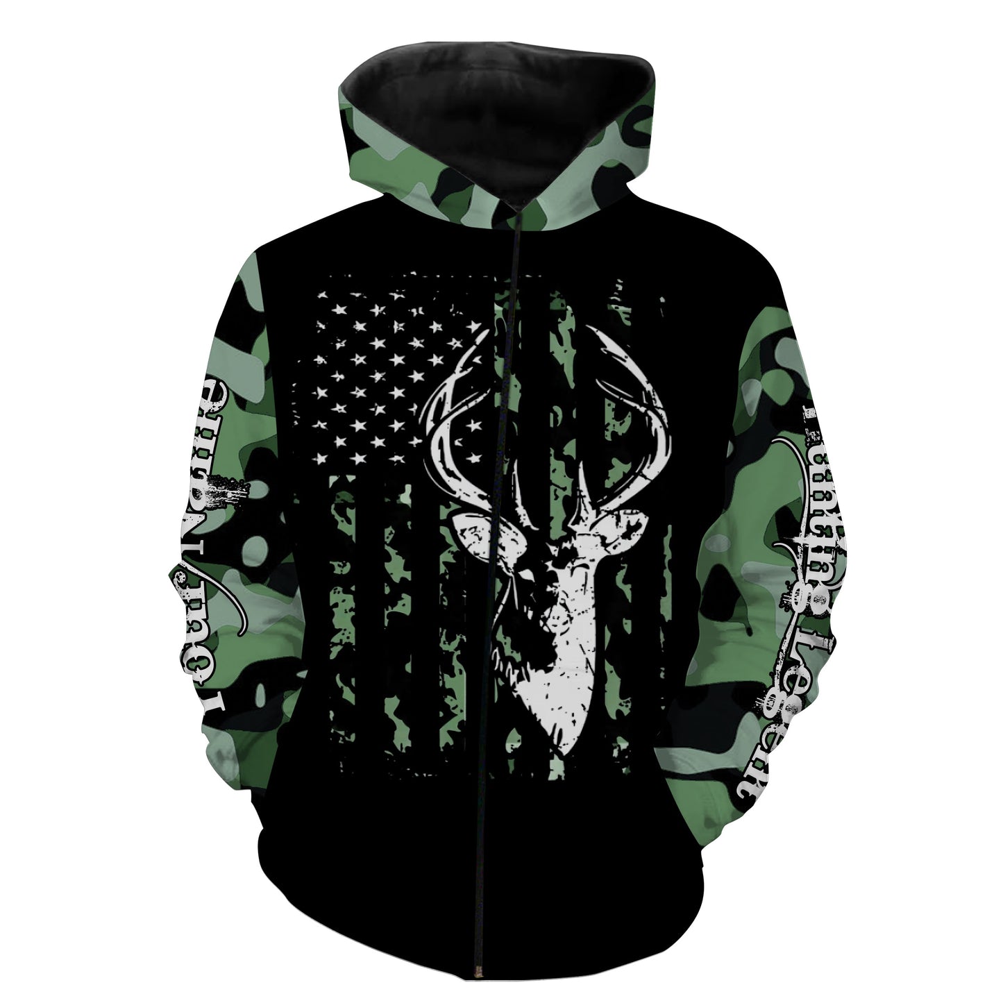 Deer hunting legend deer skull green camo American flag custom name deer hunting shirts NQSD54