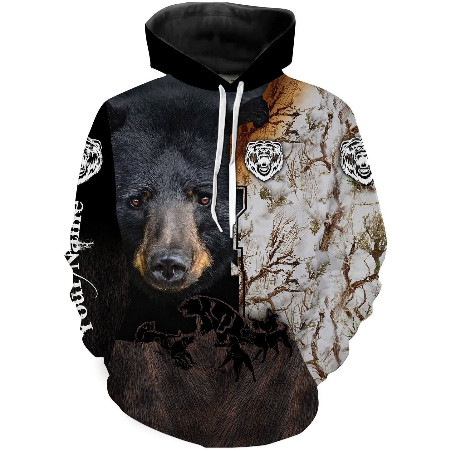 Black bear hunting dog winter camo Customize Name 3D All Over Printed Shirts Personalized hunting apparel NQS1689