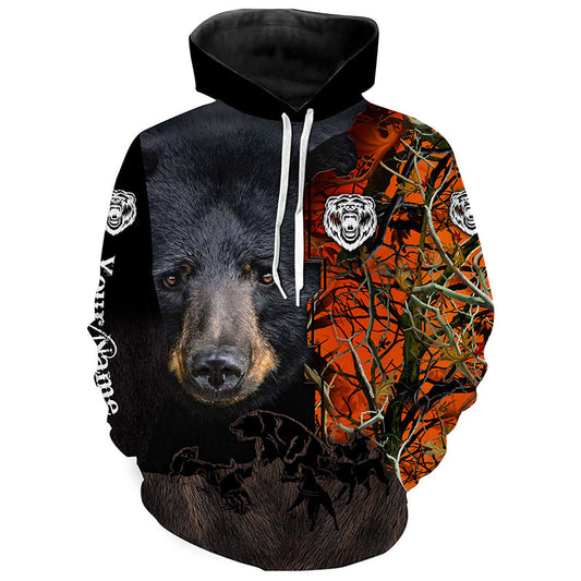 Black bear hunting dog orange camo Custom Name 3D All Over Printed Shirts Personalized hunting apparel NQS4169