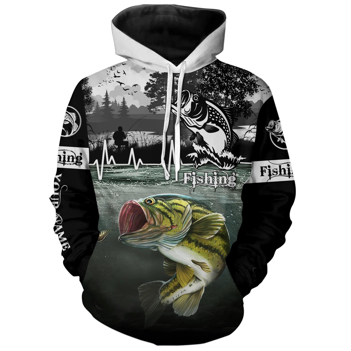 Largemouth Bass Customize Name 3D All Over Printed Shirts Personalized Fishing gift For Adult And Kid NQS627 Hoodie