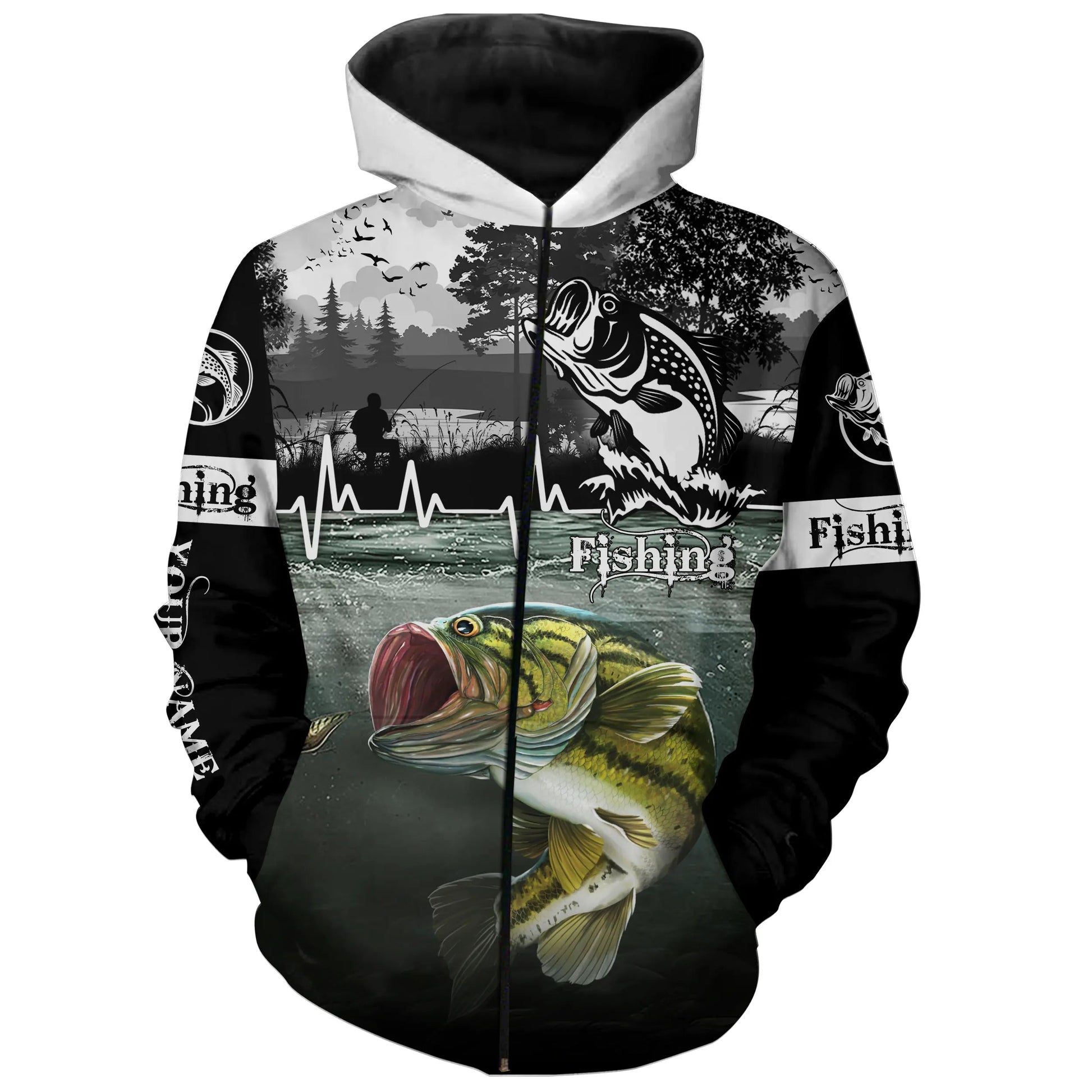 Largemouth Bass Customize Name 3D All Over Printed Shirts Personalized Fishing gift For Adult And Kid NQS627 Zip up hoodie