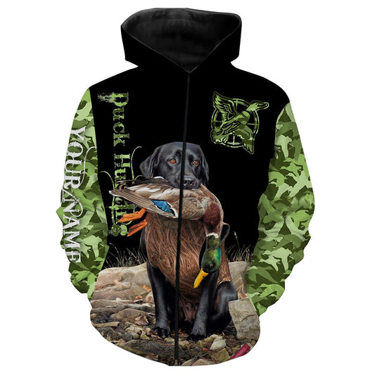 Duck Hunting Camo Customize Name 3D All Over Printed Shirts Personalized Hunting gift For Adult And Kid NQS632 Zip up hoodie