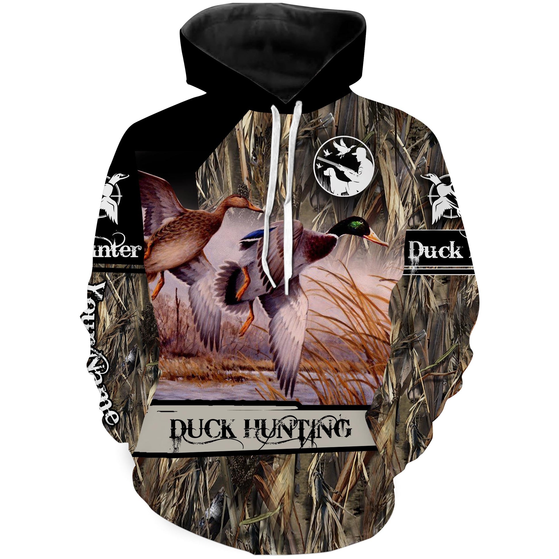 Duck Hunting Waterfowl Camo Customize Name 3D All Over Printed Shirts Personalized Hunting gift For Adult And Kid NQS885 Hoodie