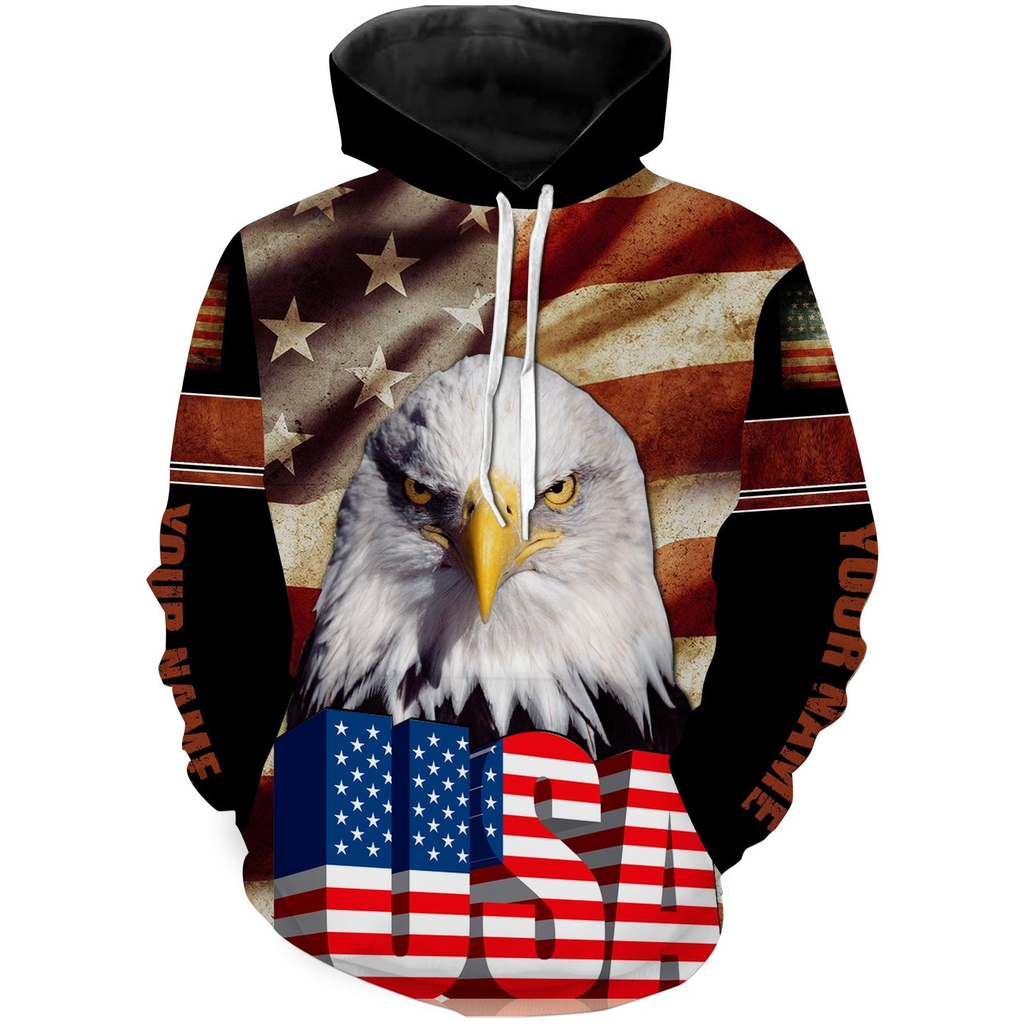 USA Letter American Flag Eagle Custom Name Full printing Shirts - Patriotic gift for Men Women NQS2885 Hoodie