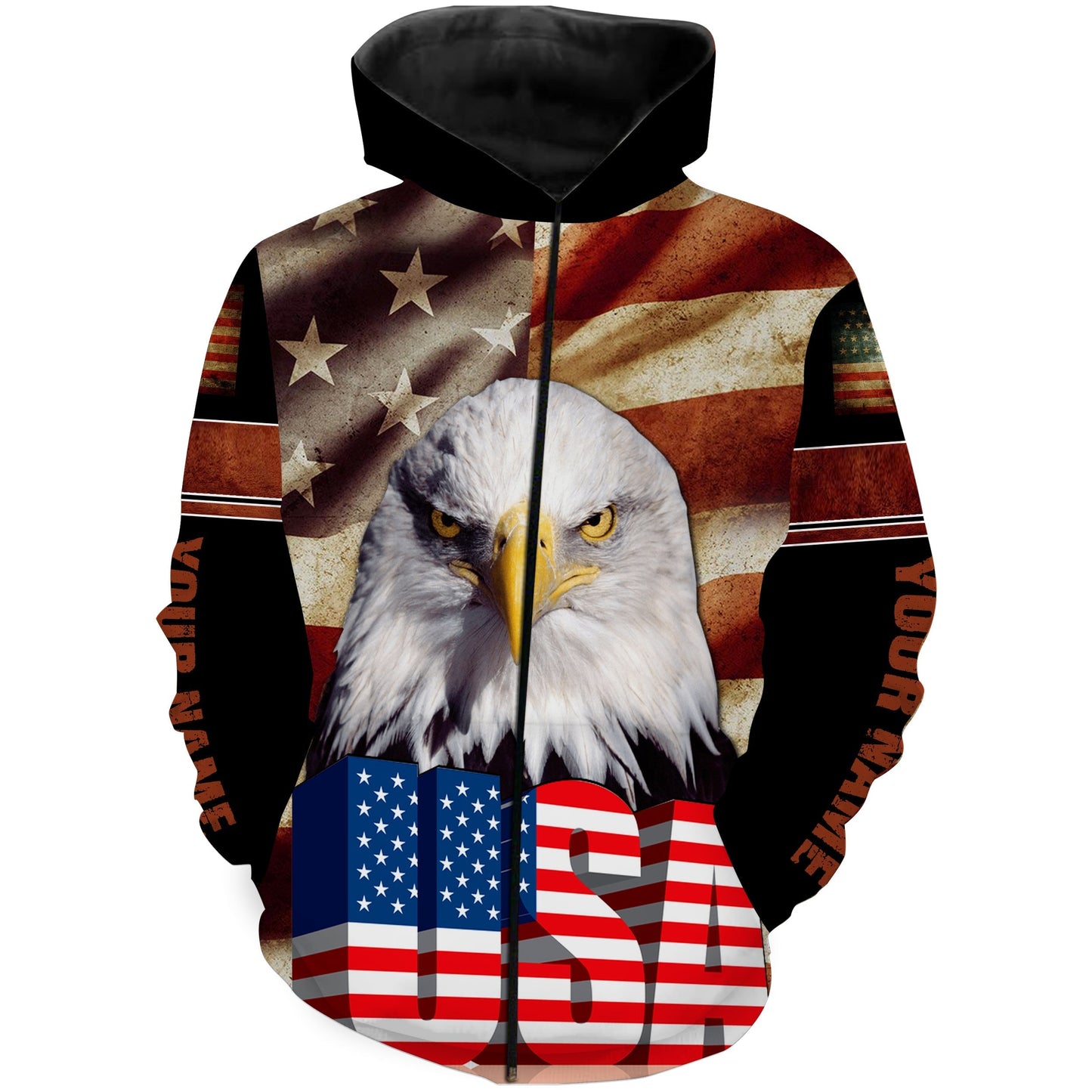 USA Letter American Flag Eagle Custom Name Full printing Shirts - Patriotic gift for Men Women NQS2885 Zip up hoodie